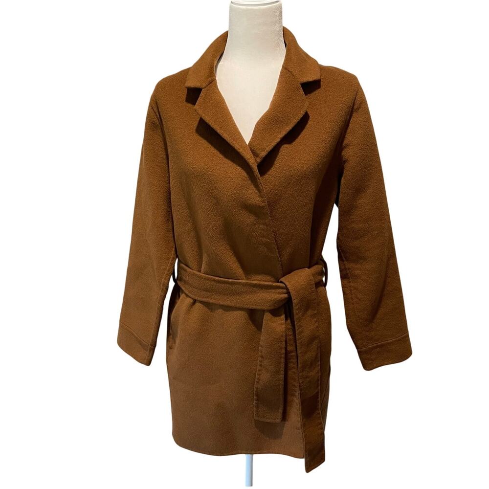 Rachel Zoe Wool Blend Coat Brown Belted Pockets Sz M Outdoor Winter Chic
